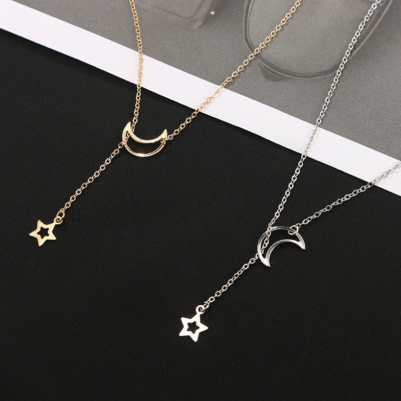 Fashion Simple Personality European And American Moon Star Necklace Alloy Long Star Pendant Female Models