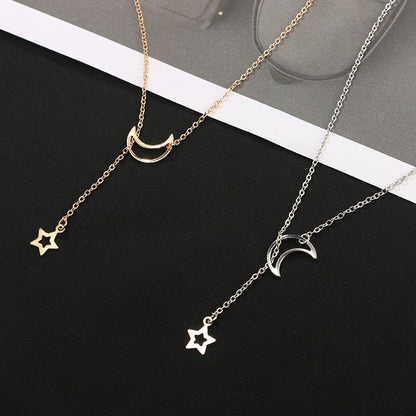Fashion Simple Personality European And American Moon Star Necklace Alloy Long Star Pendant Female Models