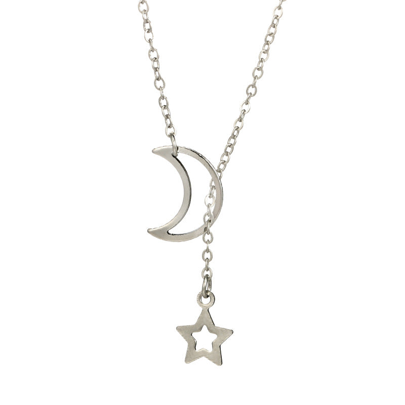 Fashion Simple Personality European And American Moon Star Necklace Alloy Long Star Pendant Female Models