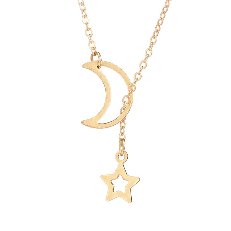 Fashion Simple Personality European And American Moon Star Necklace Alloy Long Star Pendant Female Models