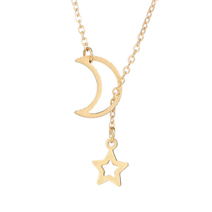 Fashion Simple Personality European And American Moon Star Necklace Alloy Long Star Pendant Female Models