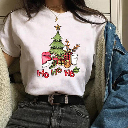 Christmas Fashion Printed Short Sleeve Tops For Women