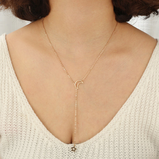 Fashion Simple Personality European And American Moon Star Necklace Alloy Long Star Pendant Female Models