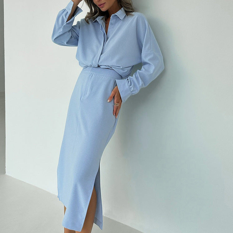 Lapel Cardigan Top Split Skirt Commuting Suit
