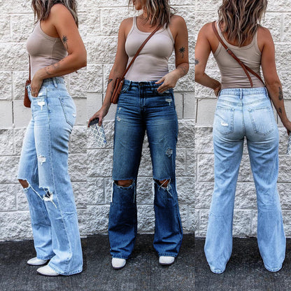 Ripped High Waist Retro Slim Fit Denim Boot-cut