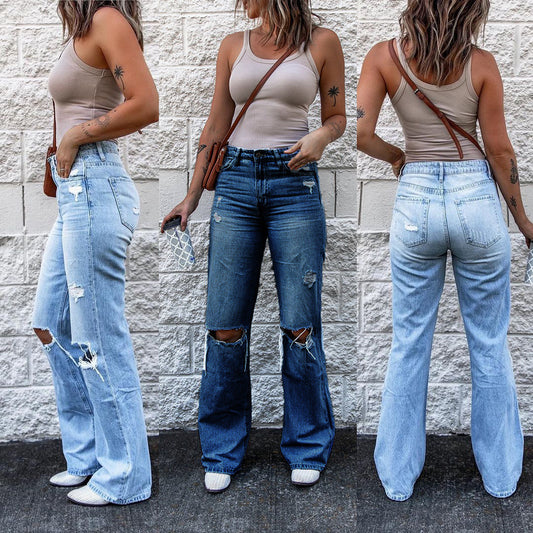 Ripped High Waist Retro Slim Fit Denim Boot-cut