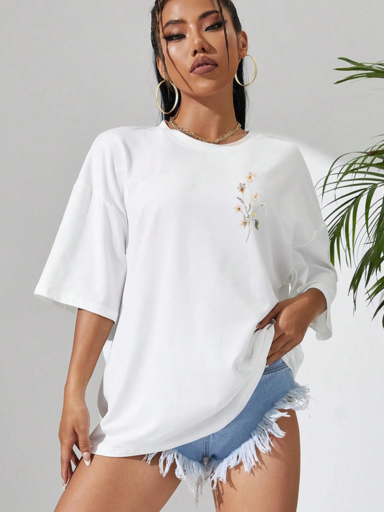 Beautiful Flower Clusters Print Cotton T-shirts
