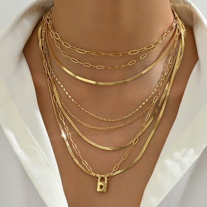 Stacked Layered Alloy Necklace Elegant Necklace All-match Jewelry Suit