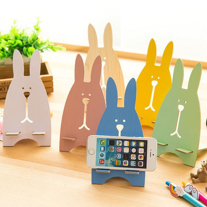 Lazy Desktop Bedside Simple Wooden Cute Cartoon Rabbit Mobile Phone Holder Support Universal Portable
