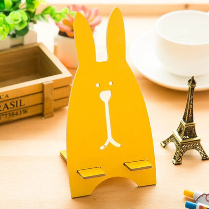 Lazy Desktop Bedside Simple Wooden Cute Cartoon Rabbit Mobile Phone Holder Support Universal Portable