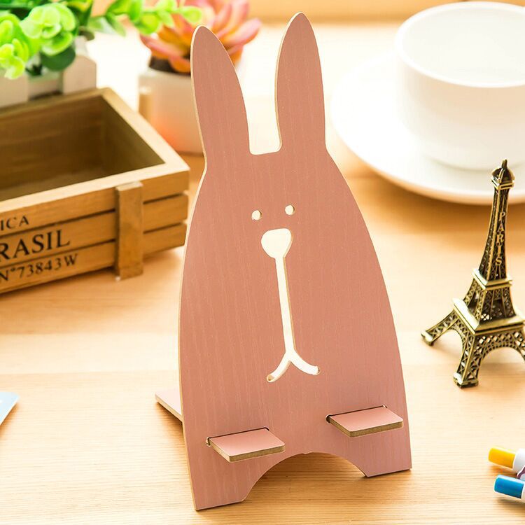 Lazy Desktop Bedside Simple Wooden Cute Cartoon Rabbit Mobile Phone Holder Support Universal Portable