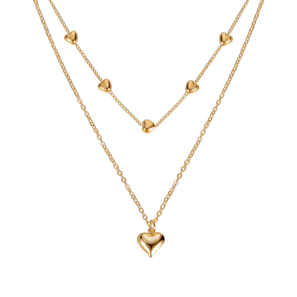 Double-layer Heart Pendant Fine Chain Necklace