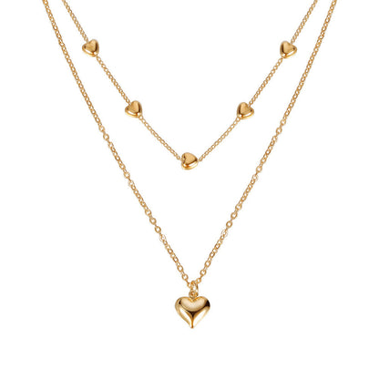 Double-layer Heart Pendant Fine Chain Necklace