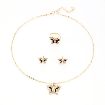 Diamond Butterfly Necklace Ring Earings Set