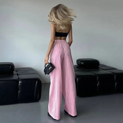 Drawstring Lace-up Small Wrinkle Trousers For Women
