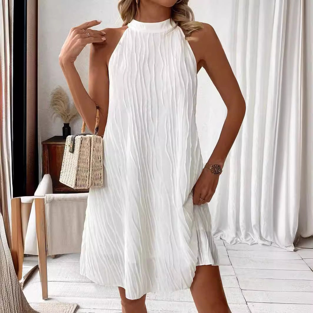 Pure Color White Halter Dress