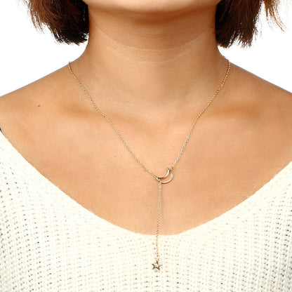 Fashion Simple Personality European And American Moon Star Necklace Alloy Long Star Pendant Female Models