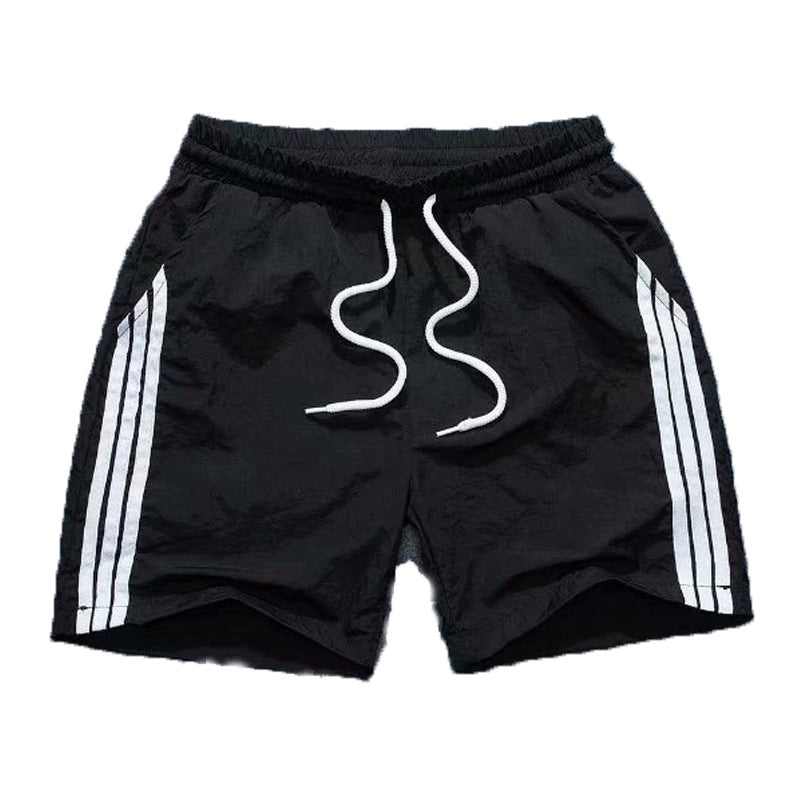 Summer Cool Three-point Pants Men&#039;s Three-bar Sticker Black And White Orange Green Pants With Pocket Three-point Beach Pants Trendy
