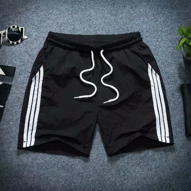 Summer Cool Three-point Pants Men&#039;s Three-bar Sticker Black And White Orange Green Pants With Pocket Three-point Beach Pants Trendy