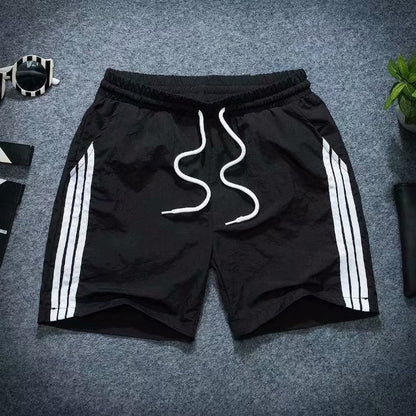 Summer Cool Three-point Pants Men&#039;s Three-bar Sticker Black And White Orange Green Pants With Pocket Three-point Beach Pants Trendy