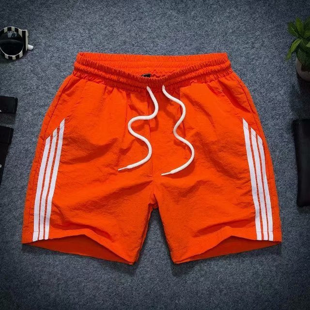Summer Cool Three-point Pants Men&#039;s Three-bar Sticker Black And White Orange Green Pants With Pocket Three-point Beach Pants Trendy