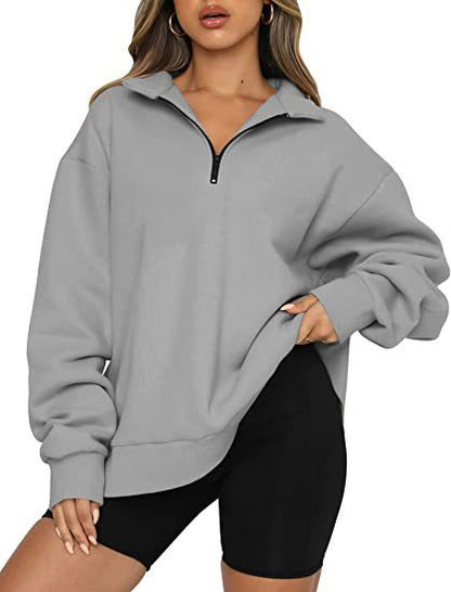 Sweatshirts Zip Turndown Collar