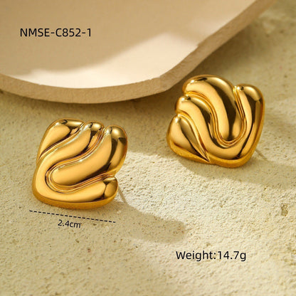 Exaggerated Titanium Steel Earrings 18K Gold Plating Non-fading