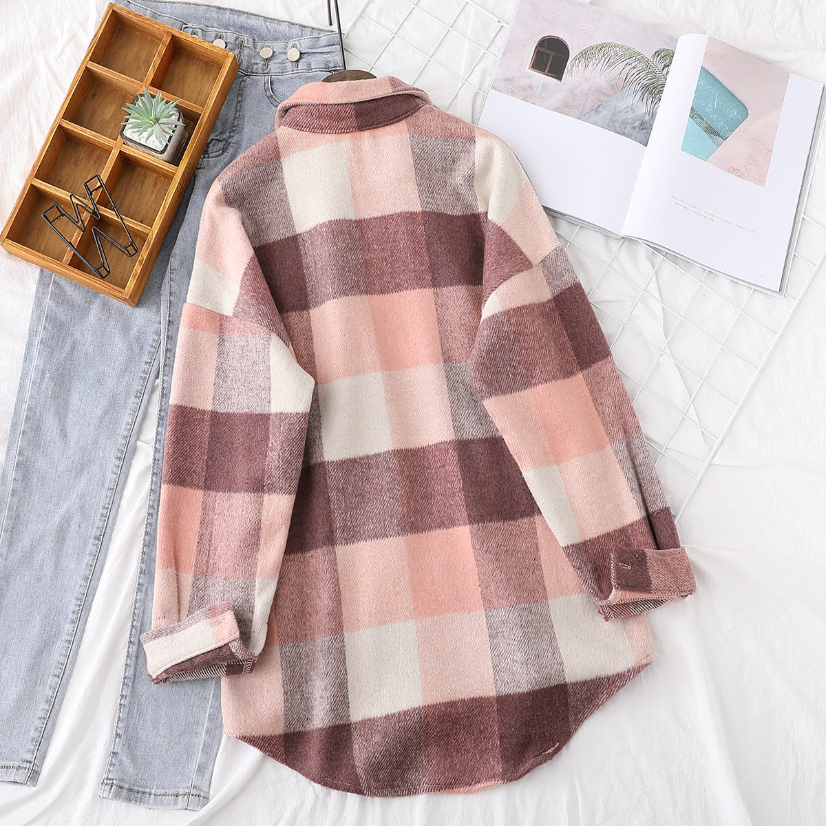Literary Fan Plaid Shirt Jacket