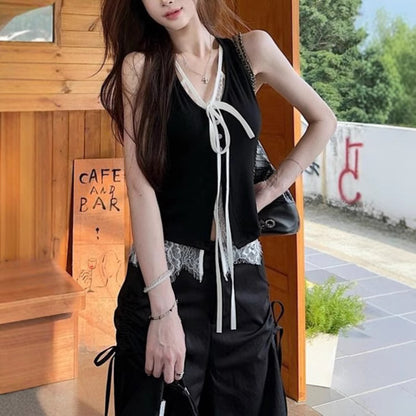 Camisole Vest Outer Wear Black Two-piece Sleeveless Top