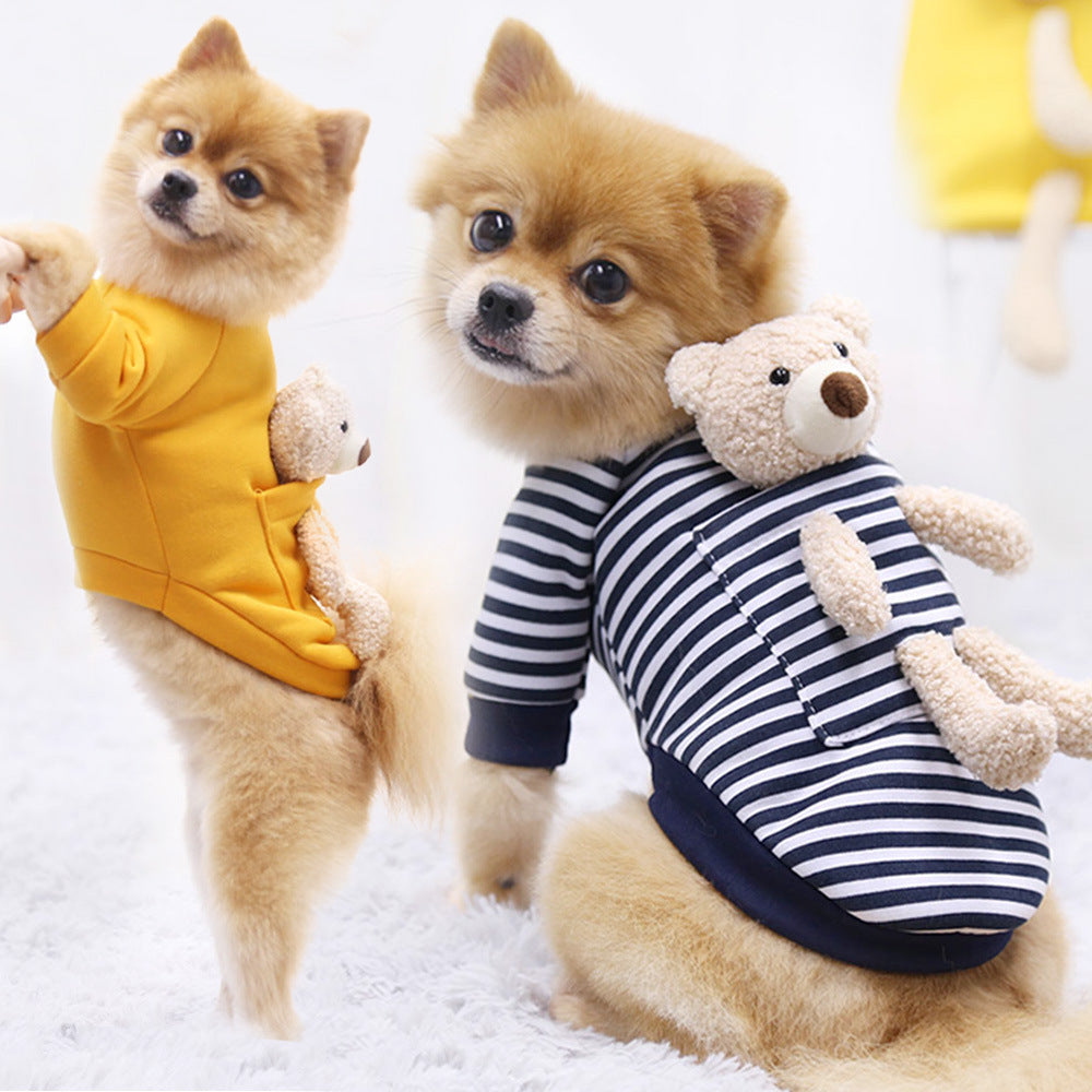 Internet Celebrity Pocket Bear Dog Cat Guard Clothes Autumn And Winter Plus Fleece Small Dog Warm Pet Supplies