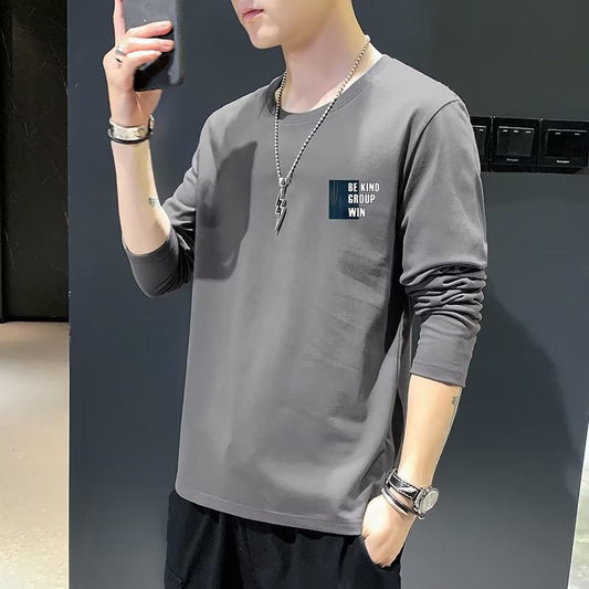 Men&amp;amp;#039;s T-shirt Long-sleeved Thin Section Autumn Jacket Outerwear Men&amp;amp;#039;s Spring And Autumn Style Trendy Brand Bottoming Shirt Dark Gray