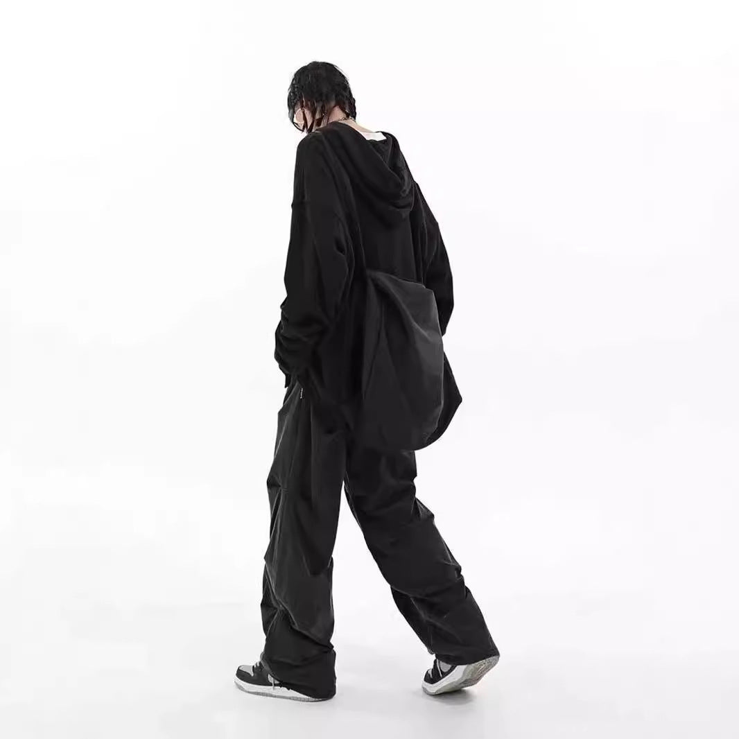 Spring And Summer Clothing Design Pleated Casual Men&#039;s And Women&#039;s Ins High Street Fashion Brand Drawstring Mop Straight Wide-leg Long Trousers