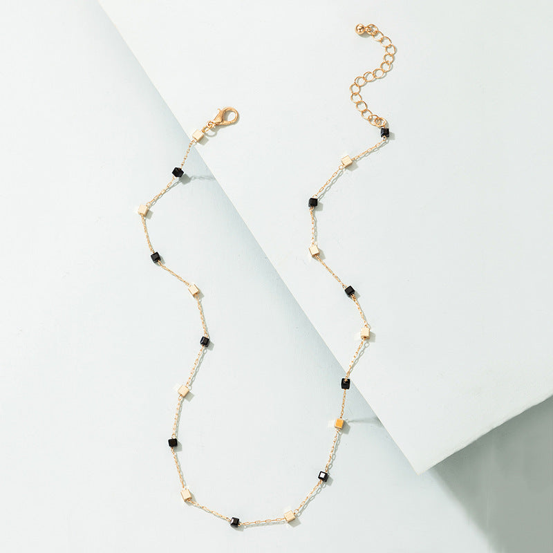 Cross-border Hot Selling Europe And The United States Cold Style Ins Necklace Creative Small Rice Beads Fashion Thin Fashionable Neck Chain Card Neck Chain