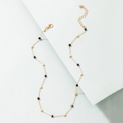 Cross-border Hot Selling Europe And The United States Cold Style Ins Necklace Creative Small Rice Beads Fashion Thin Fashionable Neck Chain Card Neck Chain