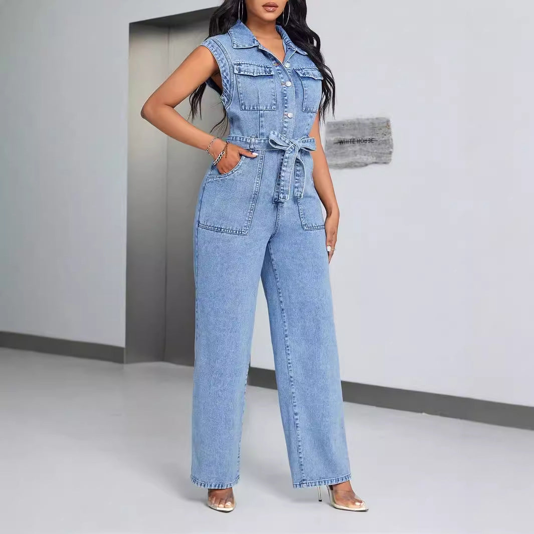 Denim Wear Sleeveless Casual Jumpsuit Trousers Jeans