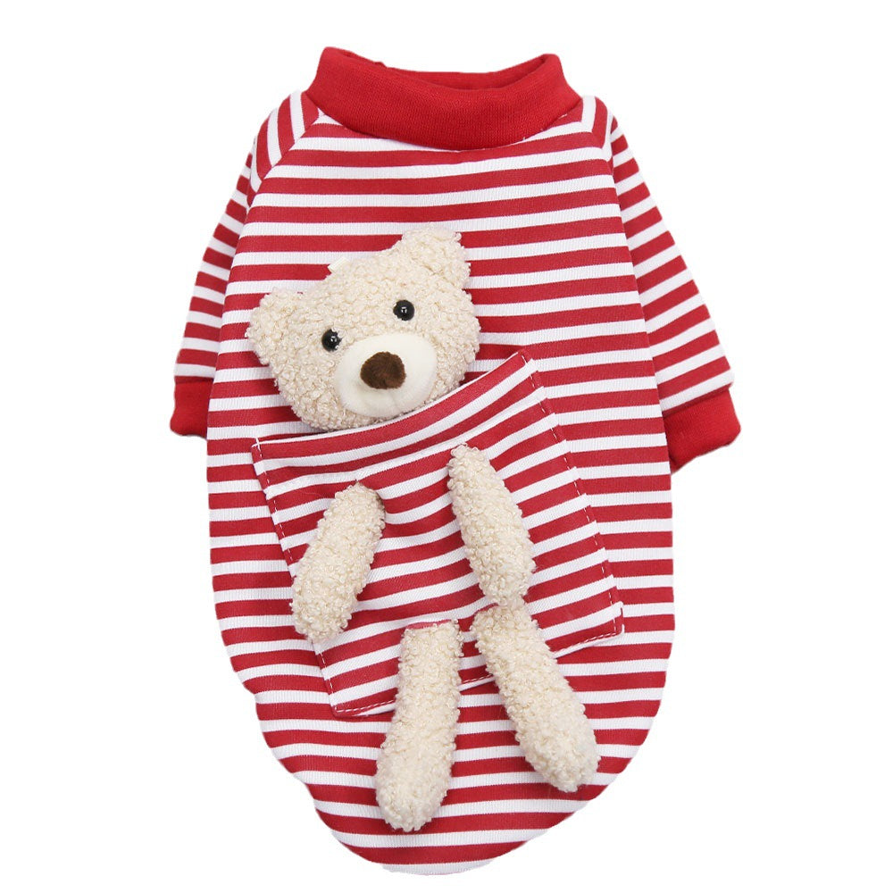 Internet Celebrity Pocket Bear Dog Cat Guard Clothes Autumn And Winter Plus Fleece Small Dog Warm Pet Supplies