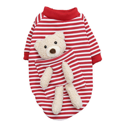 Internet Celebrity Pocket Bear Dog Cat Guard Clothes Autumn And Winter Plus Fleece Small Dog Warm Pet Supplies