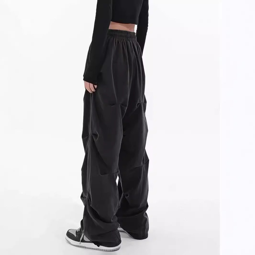 Spring And Summer Clothing Design Pleated Casual Men&#039;s And Women&#039;s Ins High Street Fashion Brand Drawstring Mop Straight Wide-leg Long Trousers