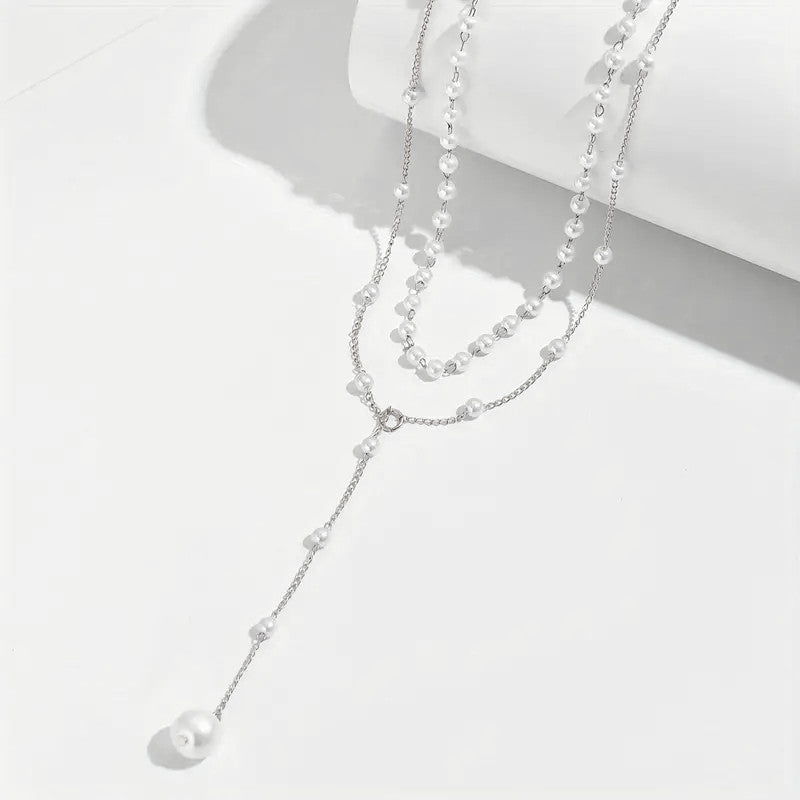 European And American Cross-Border Jewelry, Fashionable New Pearl Necklace, Female Personalized Y-Shaped Pearl Tassel Stacked Clavicle Chain Necklace