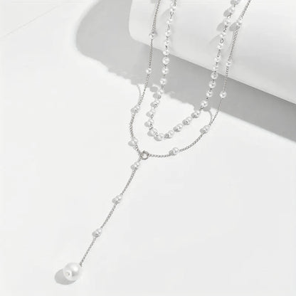 European And American Cross-Border Jewelry, Fashionable New Pearl Necklace, Female Personalized Y-Shaped Pearl Tassel Stacked Clavicle Chain Necklace