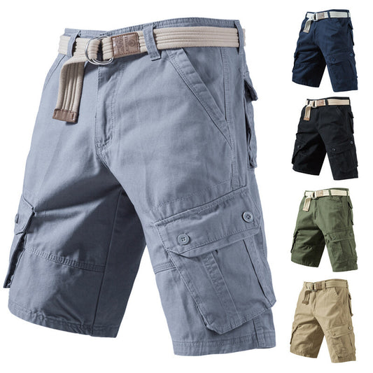 Summer New Solid Color Tooling Five-point Pants Thin Men&#039;s Youth Loose All-match Pure Cotton Washed Casual Shorts