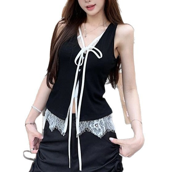 Camisole Vest Outer Wear Black Two-piece Sleeveless Top