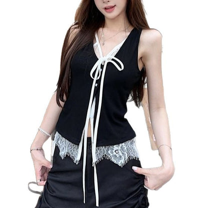 Camisole Vest Outer Wear Black Two-piece Sleeveless Top