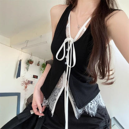 Camisole Vest Outer Wear Black Two-piece Sleeveless Top