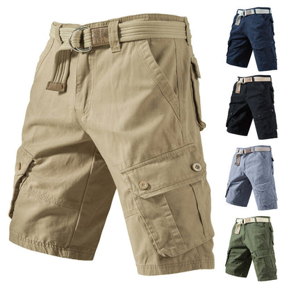 Summer New Solid Color Tooling Five-point Pants Thin Men&#039;s Youth Loose All-match Pure Cotton Washed Casual Shorts