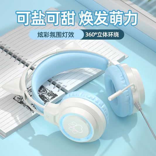 Cat EarE-sports Headset Student Computer Headset Head-mounted Wired Gaming Headset