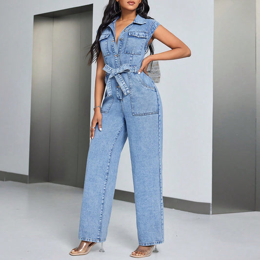 Denim Wear Sleeveless Casual Jumpsuit Trousers Jeans