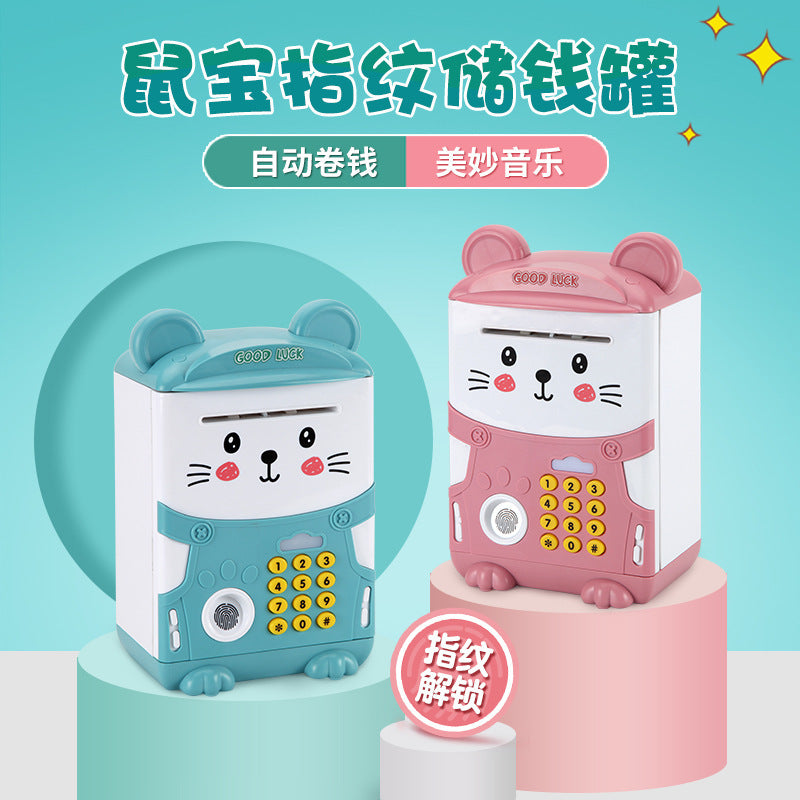Children&#039;s Password Piggy Bank Smart Password ATM Automatic Roll Money Fingerprint Sound And Light Cartoon Toy