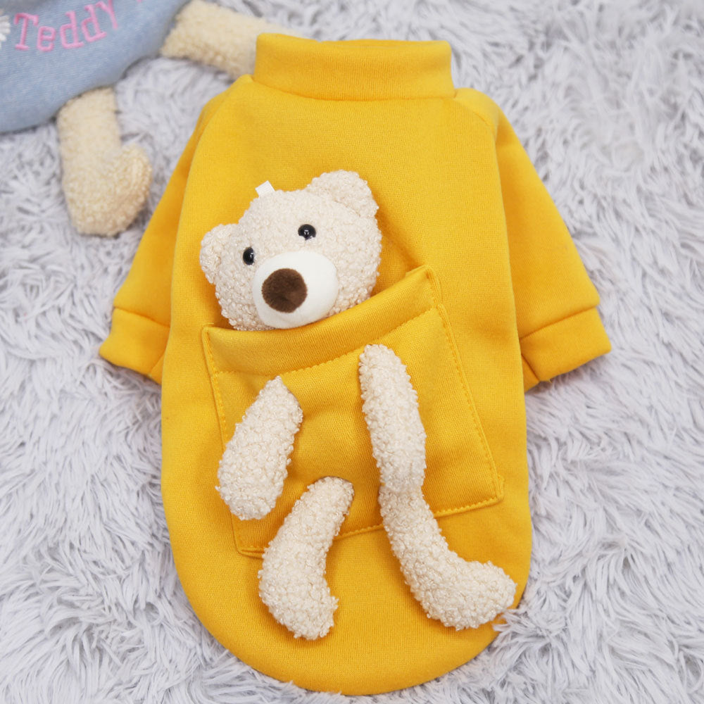 Internet Celebrity Pocket Bear Dog Cat Guard Clothes Autumn And Winter Plus Fleece Small Dog Warm Pet Supplies
