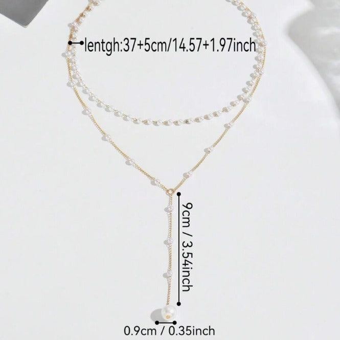 European And American Cross-Border Jewelry, Fashionable New Pearl Necklace, Female Personalized Y-Shaped Pearl Tassel Stacked Clavicle Chain Necklace